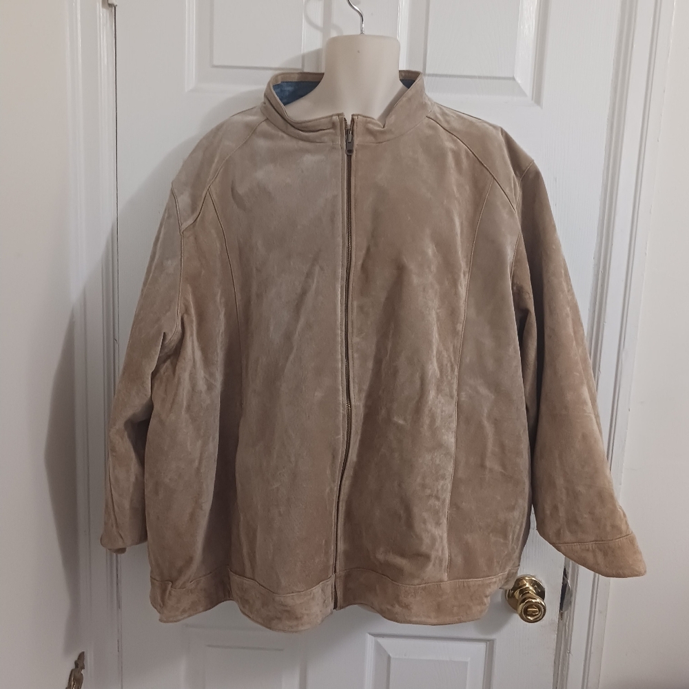 Reversible Leather Suede Denim Coat Plus Size 5X Full zip pockets By Silhouette